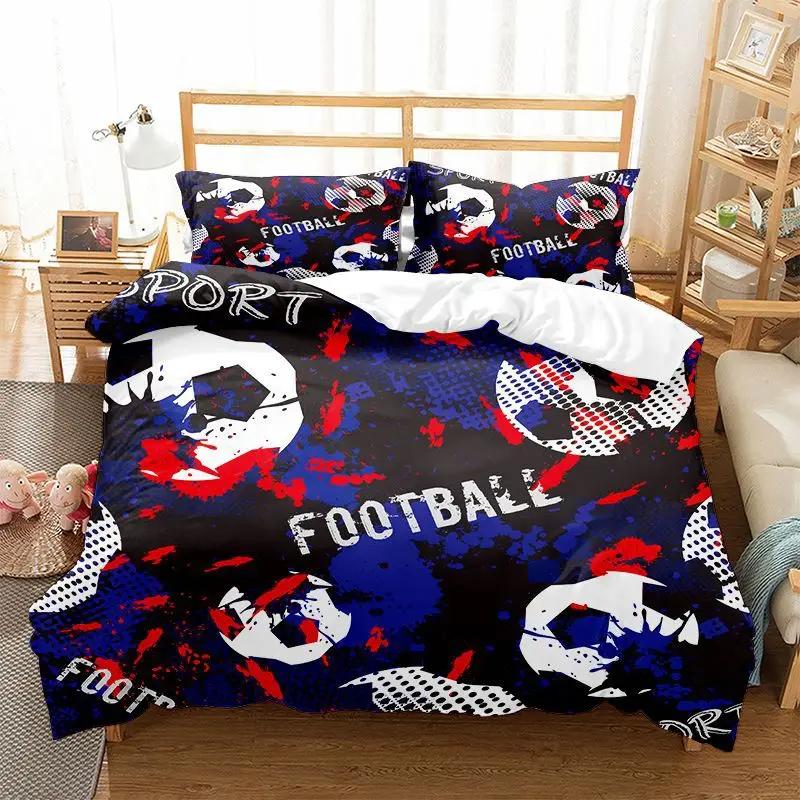 Sports Theme Boys Bedding Set Microfiber Football Comforter Cover for Kids Girls Teens Duvet Cover Hip Hop Graffiti Quilt Cover