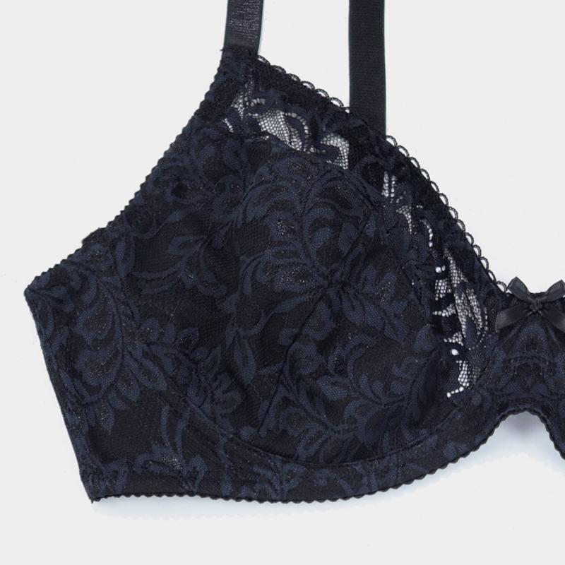Женский бюстгальтер больших размеров, сплошной цвет, полное покрытие, тонкие дышащие однослойные чашки, сексуальные кружевные полупрозрачные бюстгальтеры на косточках, романтический стиль