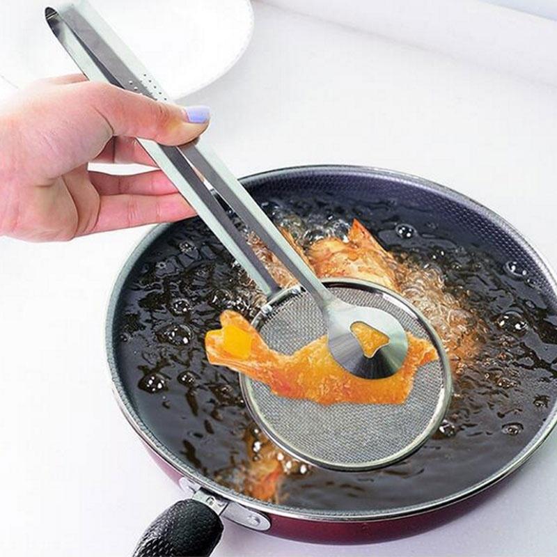 Creative Filter Spoon with Clip Multi-functional Stainless Steel Colander Oil-Frying Filter Fried Fo