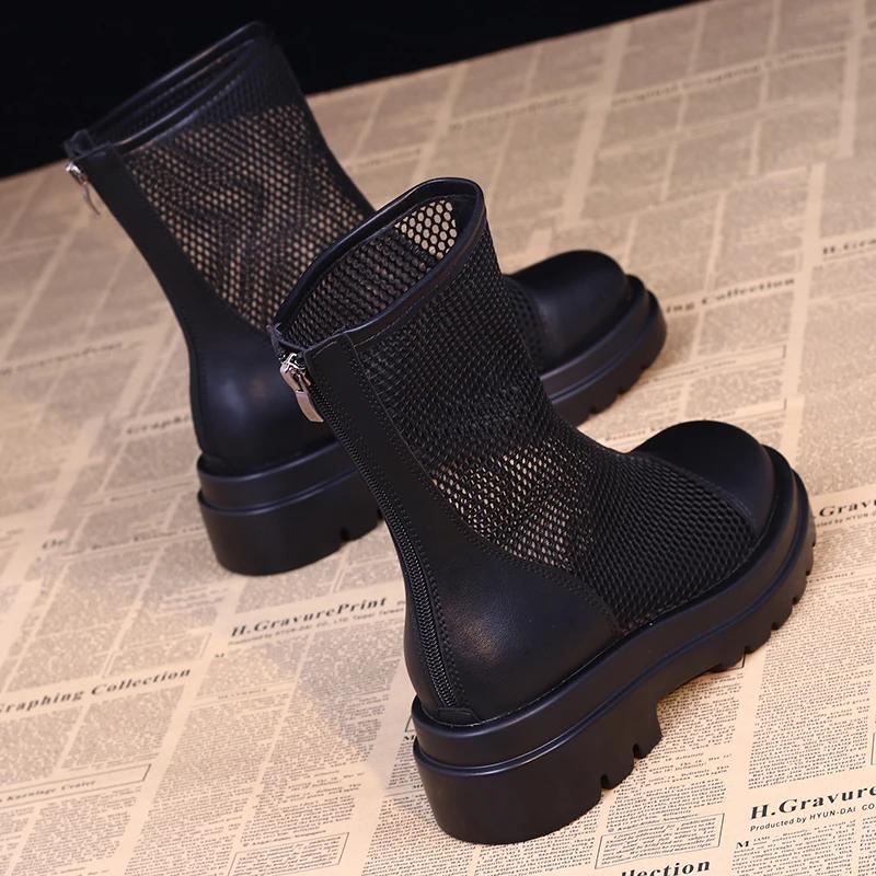 Женские сандалии Внутренняя сетка Ажурные Женские Прохладные Ботинки Летние Дышащие Универсальные Сетчатые Ботинки на Увеличенной Высоте Удобные