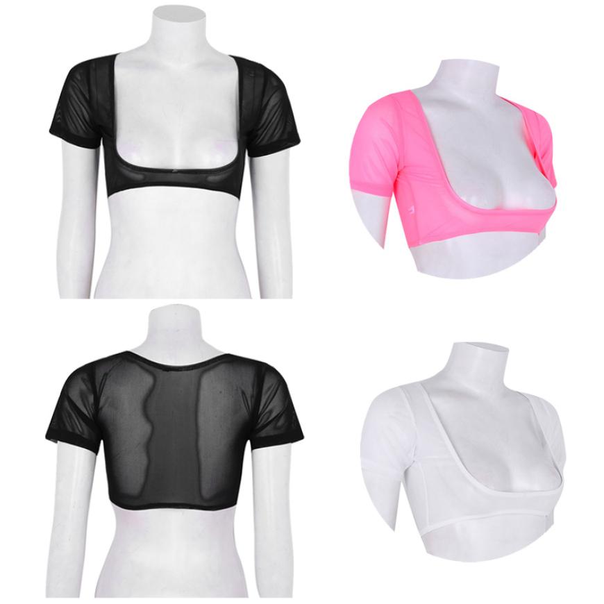 Sheer See Through Short Sleeve Crop Top Summer Sexy Short Tops Clubwear Dancewear