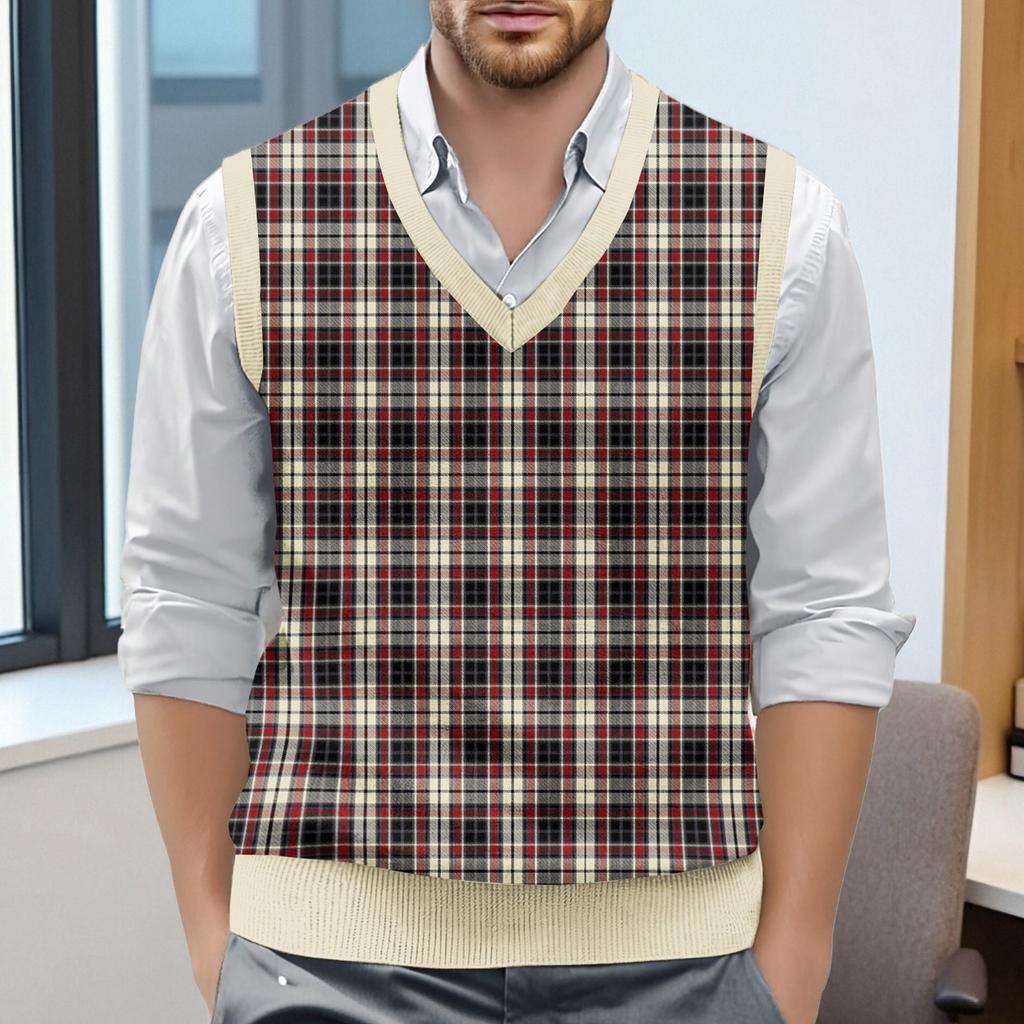 Мужской жилет без рукавов с клетчатым принтом и V-образным вырезом, вязаный джемпер