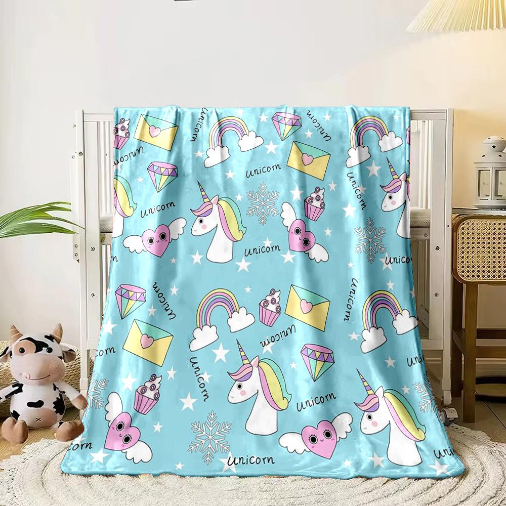 Unicorn and Rainbow Pattern Flannel blanket for bedroom living room sofa and nap