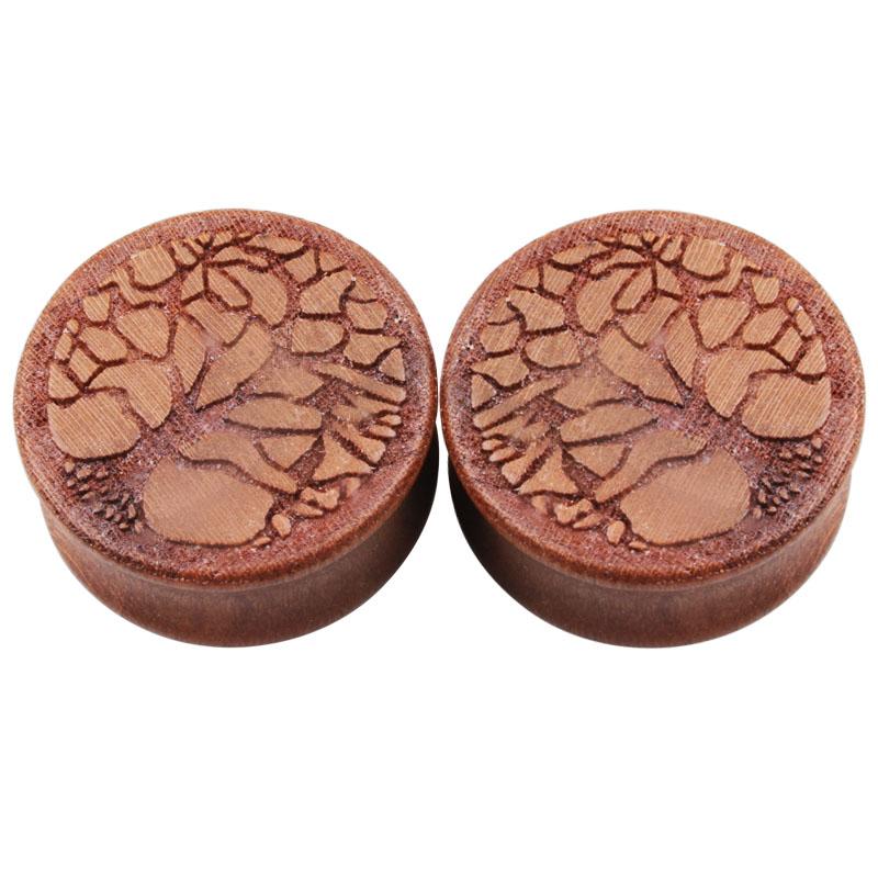 1 пара Древо жизни Деревянные расширители Пирсинг Модные ушные пробки Плоть Тоннели Расширитель для ушей Седло Украшения для тела Пирсинг