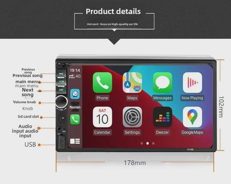HD Автомобильный MP5-плеер с емкостным сенсорным экраном, CarPlay, Bluetooth-звонками и камерой заднего вида, Модель 7018B