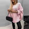 Women Sweater O-Neck 45355 Sleeve Cloak Style Pullover Tops Solid Color Loose Fit