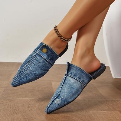 Женские тапочки с острым носком на плоской подошве Модные сандалии Ретро Повседневная дизайнерская обувь Трендовые прогулочные удобные тапочки-слайды для женщин