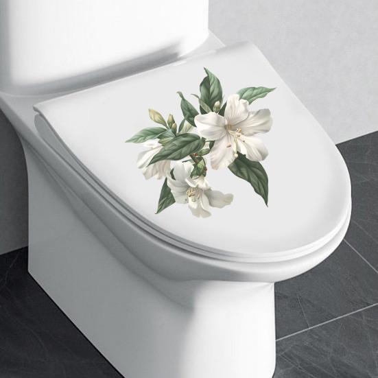 Yousheng White Lily Leaves Наклейка для унитаза Съемная самоклеящаяся водонепроницаемая ПВХ настенная наклейка для гостиной Цветочная ванная комната Украшение для крышки унитаза Наклейка