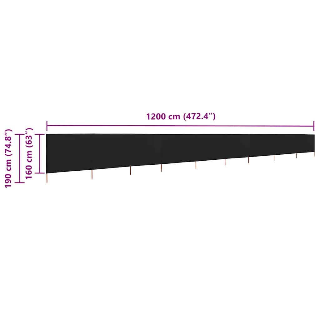 9 Piece Windscreen Mesh 1200 x 160 cm Black
