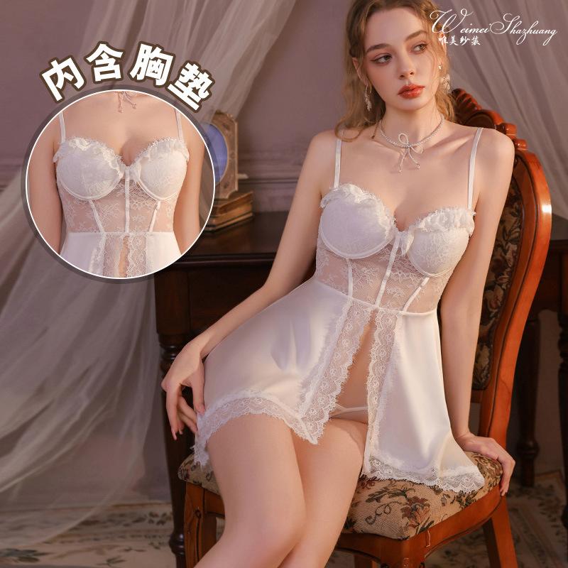 Sexy perspective suspender slit skirt halter pure desire with chest pad lace suspender woman