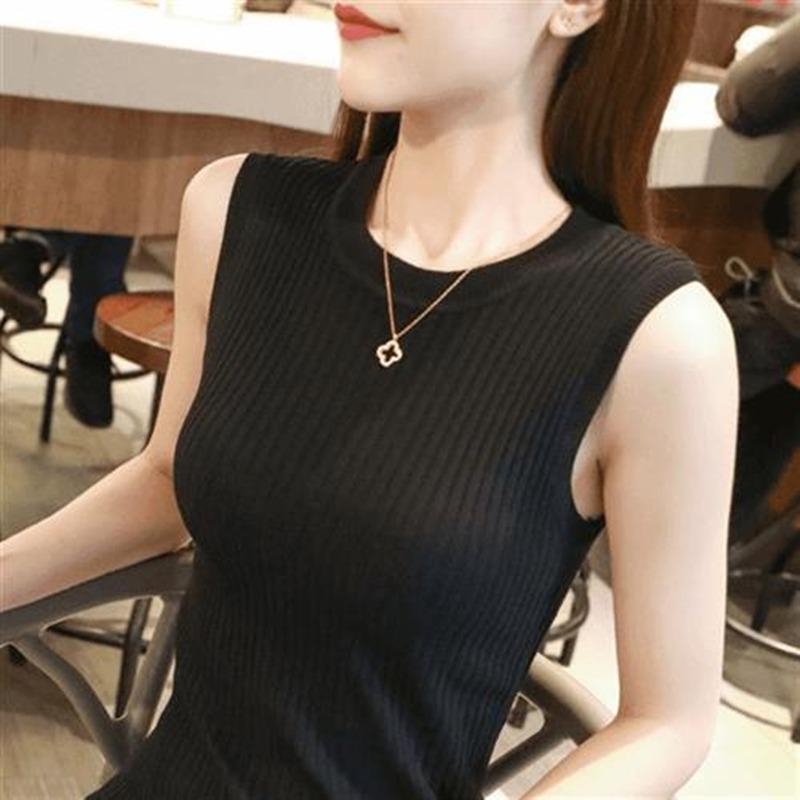 Summer Sleeveless Round Neck Casual Tank Tops Women Fashion Slim Fit Solid Base Pullover Tanks Women Camis Simple Office Lady Vest 26230