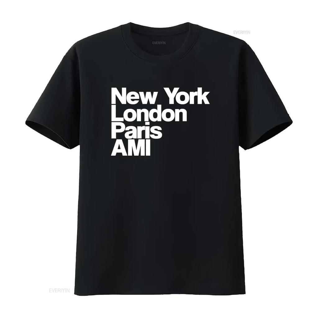 NY Lon Paris AMI GA Модный Город Название Принт Футболка для Мужчин и Женщин винтажная Стиранная Мягкая Эластичная уличная Модная homme