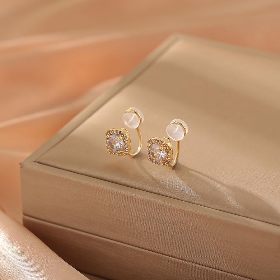 Новые модные серьги со стразами без пирсинга, женские квадратные серьги-клипсы