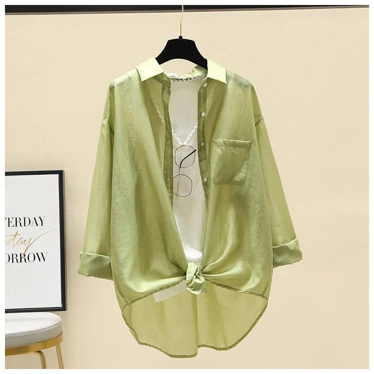 Женские свободные универсальные летние топы с защитой от солнца в корейском стиле, повседневные однотонные топы, модная простая шикарная верхняя одежда, тонкие мешковатые