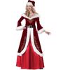 Women's Christmas Costume Red Button-up Long-sleeved Knitted Plush Princess Dress