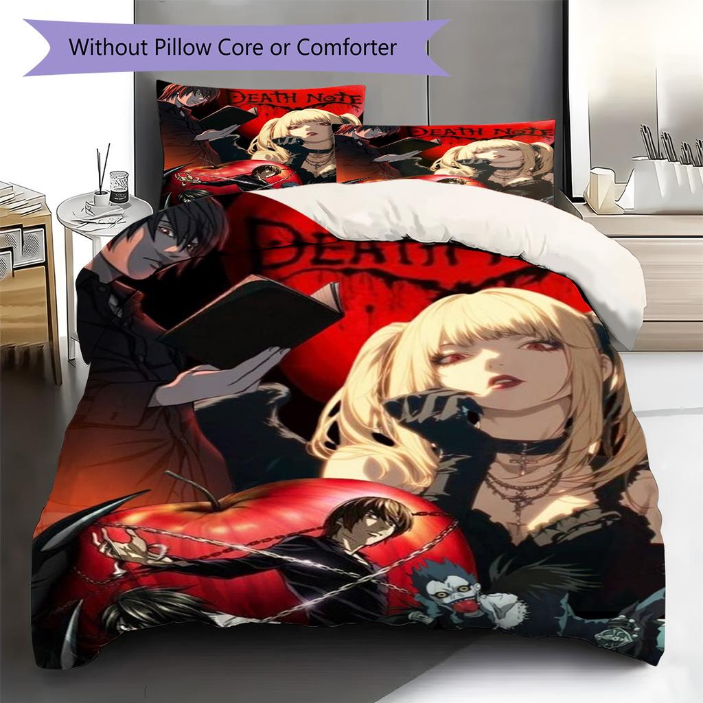 Anime DEATH NOTE Pattern Bedding Set Quilt Cover Pillowcase Home Decor Gift (1 * duvet cover + 2 * pillowcase, without core)