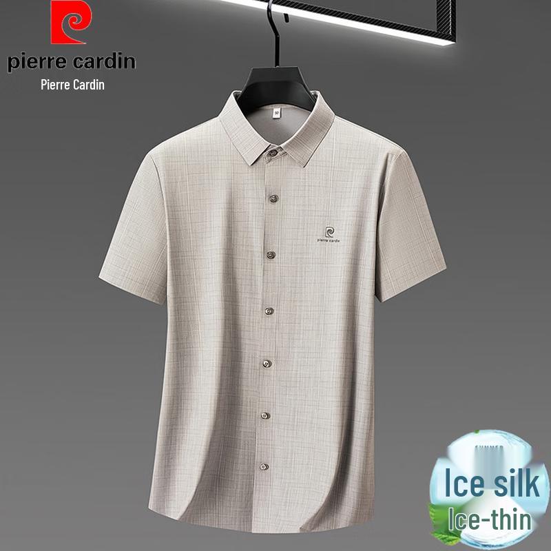 Pierre Cardin Мужская клетчатая рубашка с коротким рукавом из ледяного шелка