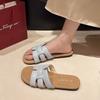 Fashion Versatile Flat-bottomed Soft Leather Cool Slippers Casual Vacation Internet Celebrity One Word Cool Slippers Women 2025 Summer New