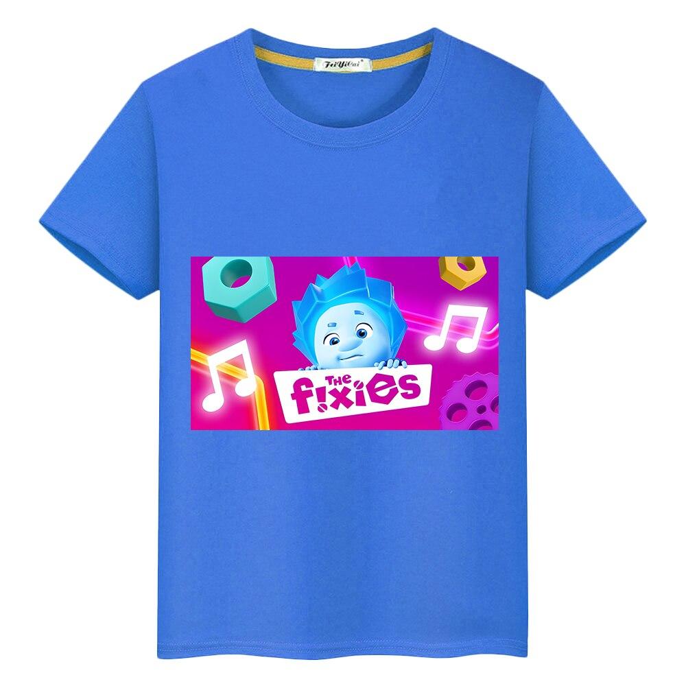 Фиксики, летние милые футболки с русским аниме, одежда для мальчиков и девочек, футболка из 100% хлопка, повседневные короткие топы с принтом, цельная детская одежда y2k