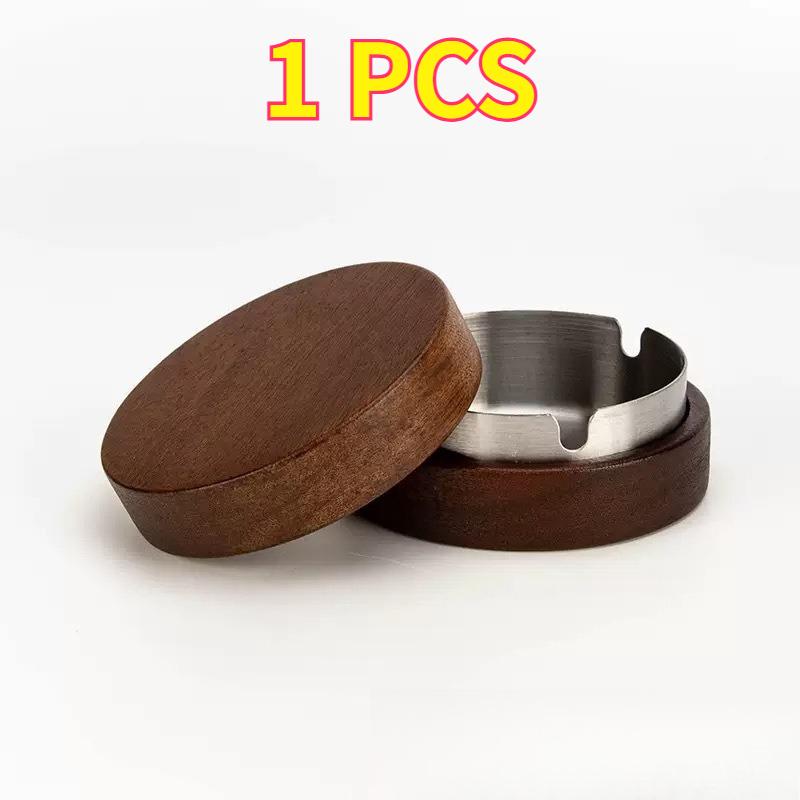 Wooden Ashtray with Lid Windproof Smoke‑Proof Stainless Steel Lining Easy Clean Decorative Ash Holder for Indoor Home