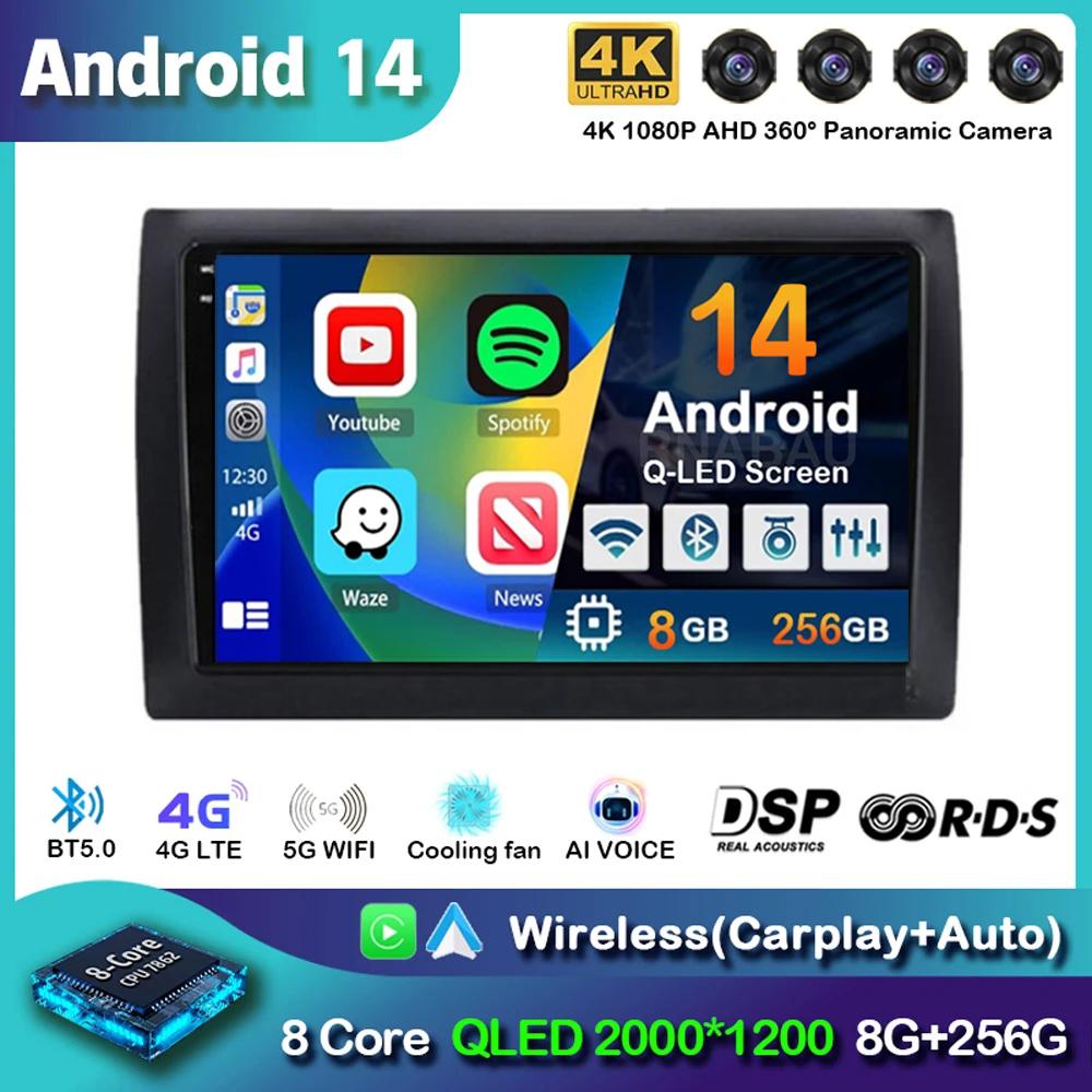 Android 14 Автомагнитола с CarPlay для Fiat Stilo 2001-2010 Мультимедийный видеоплеер GPS-навигация 4G+WIFI Стерео Аудио Головное устройство