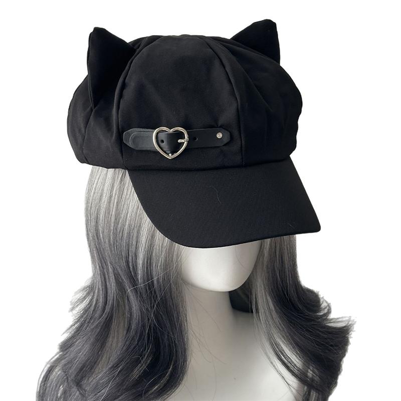 Берет с кошачьими ушками для женщин – Шляпа в стиле Y2K Harajuku Gothic Lolita, Ручная работа, Панк-кепка от солнца для косплея и уличной моды