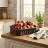 Rectangular Wicker Basket Faux-Rattan Woven Fruit Basket Household Organizer Uncovered Top Rustic Style for Kitchen