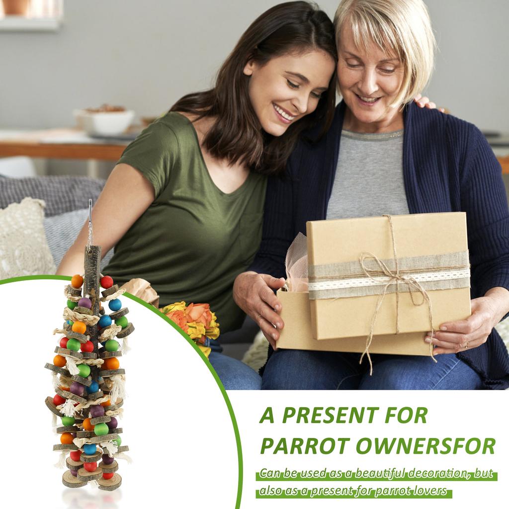 Blocks Bird Bite Toy Handmade Wooden Parrot Cage Bite Toy With Top Hook Soothing Pet Chewing Toy Decorative Bird Cage Supplies