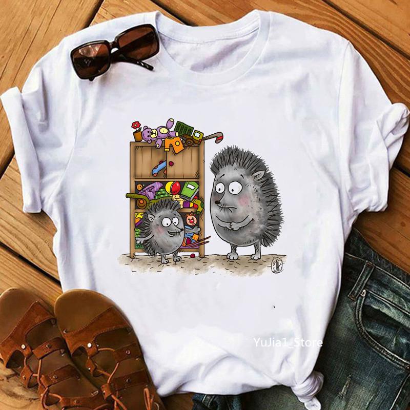 Summer Shirt Women Harajuku Kawaii Balloons Hedgehog T Shirt Femme White Casual Animal Print Camiseta Mujer Top Female T-Shirt