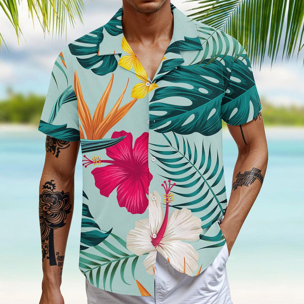 Men'S Casual Loose Short Sleeved Shirt Fashion Printed Shirt Top