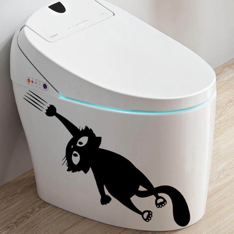 2 шт. забавные черные наклейки для туалета с кошками DIY ПВХ декоративные мультяшные настенные украшения для дома и туалета художественные наклейки