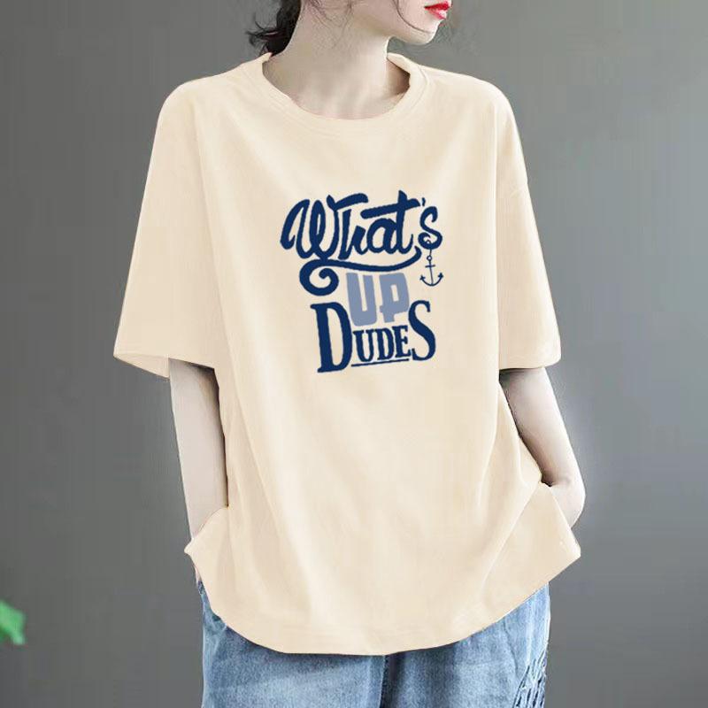 Women's Short Sleeve T Shirt O Neck Loose Solid Color 100% Cotton Casual Summer Top