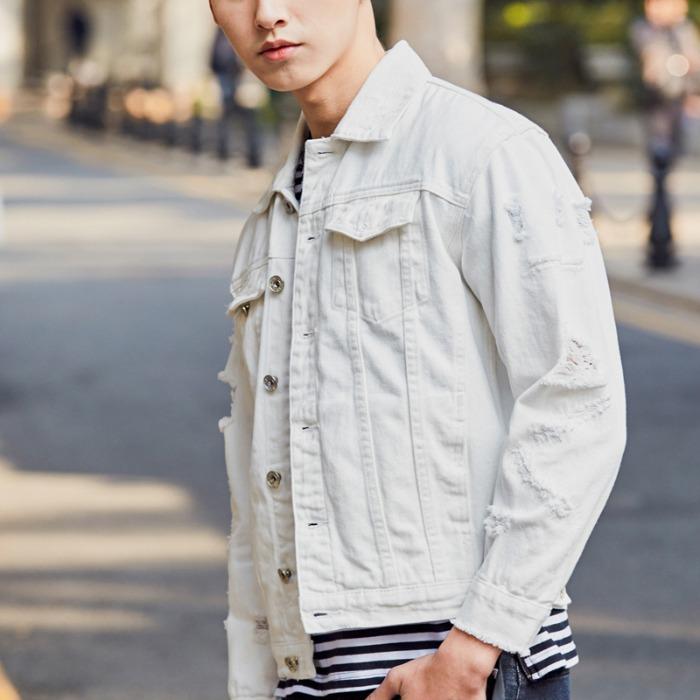 Новая осенне-зимняя мужская куртка свободного покроя с рваными краями из денима, свободная джинсовая куртка из хлопка, верхняя часть мужской джинсовой куртки