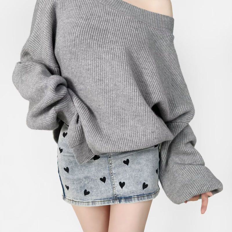 Za Export New Arrival Women's Clothing ZR Fashion Style Fashion All-Match Oblique Shoulder Lazy Sweater Asymmetrical Slimming Sweater