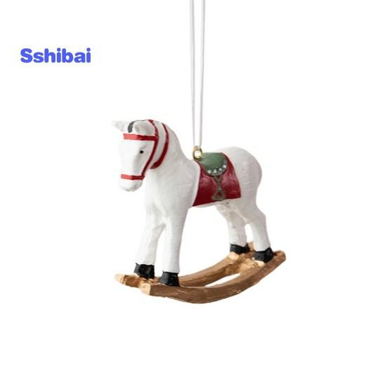 Рождественский кулон в стиле ретро, ​​милый цветной 3D мультяшный лошадка-качалка, подвесное украшение из смолы для рождественской елки
