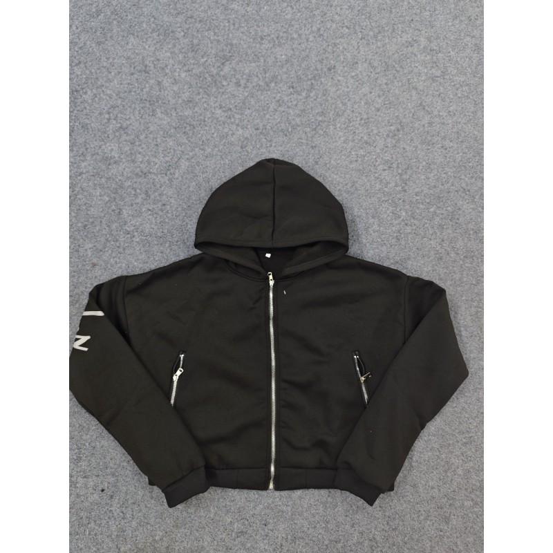 Gothic Streetwear Hooded Zip-Up Sweatshirt Women Bold Letter Print Oversized Fit Winter 2025