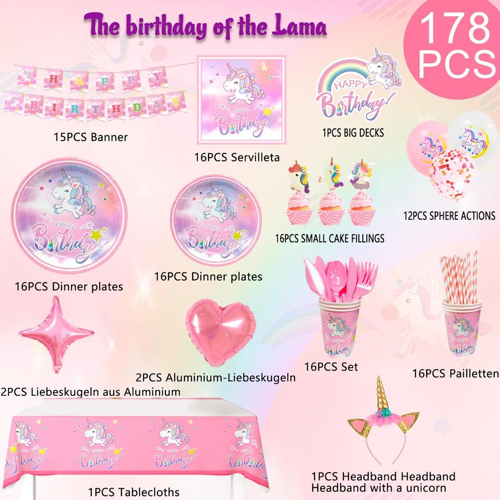 Мультяшные принадлежности для дня рождения 180 шт. Набор праздничной посуды и украшений, Мультяшные тарелки, стаканы, скатерти, воздушные шары и т. д.