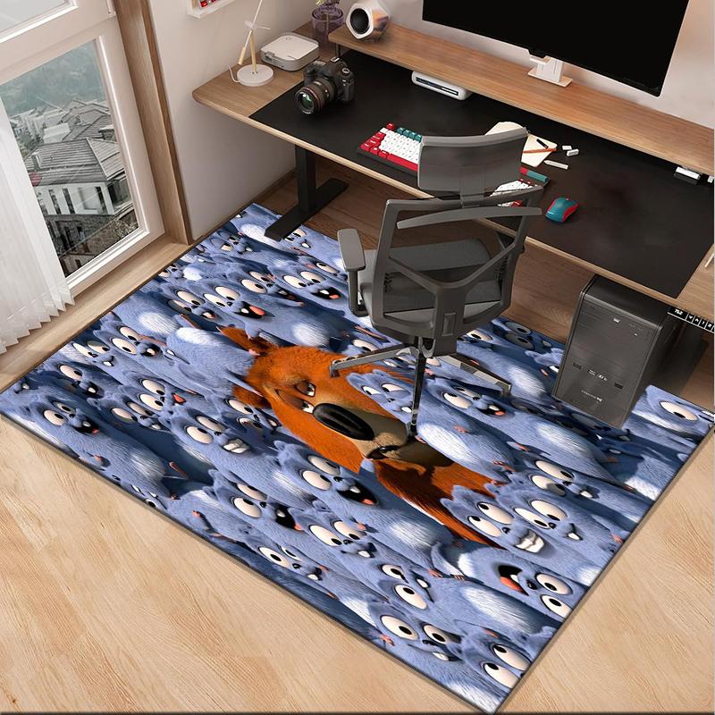 Bear And Blue Critter Adventure Office Rug Chair Mat, Game Carpet, Suitable for Front Door, Bedroom, Living Room, Desk, Holiday Gift