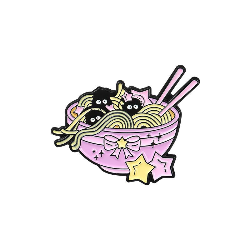 Creative Japanese Cartoon Girl Ramen Shaped Alloy Enamel Pin Brooch For Unique Fashion Accessories