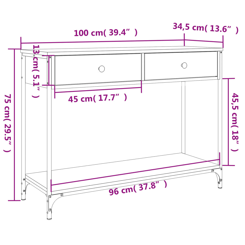 Console Table Gray Sonoma 100x34.5x75 cm Particleboard