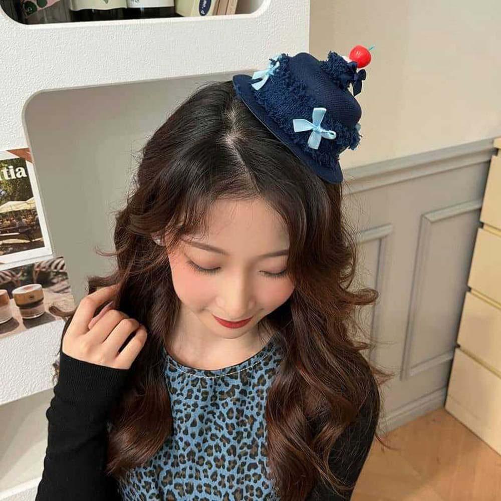 Sweet Hair Clip Denim Hat Korean Style Cherry Top Hat Hair Clip Birthday Cake Hairpins Hat Kids
