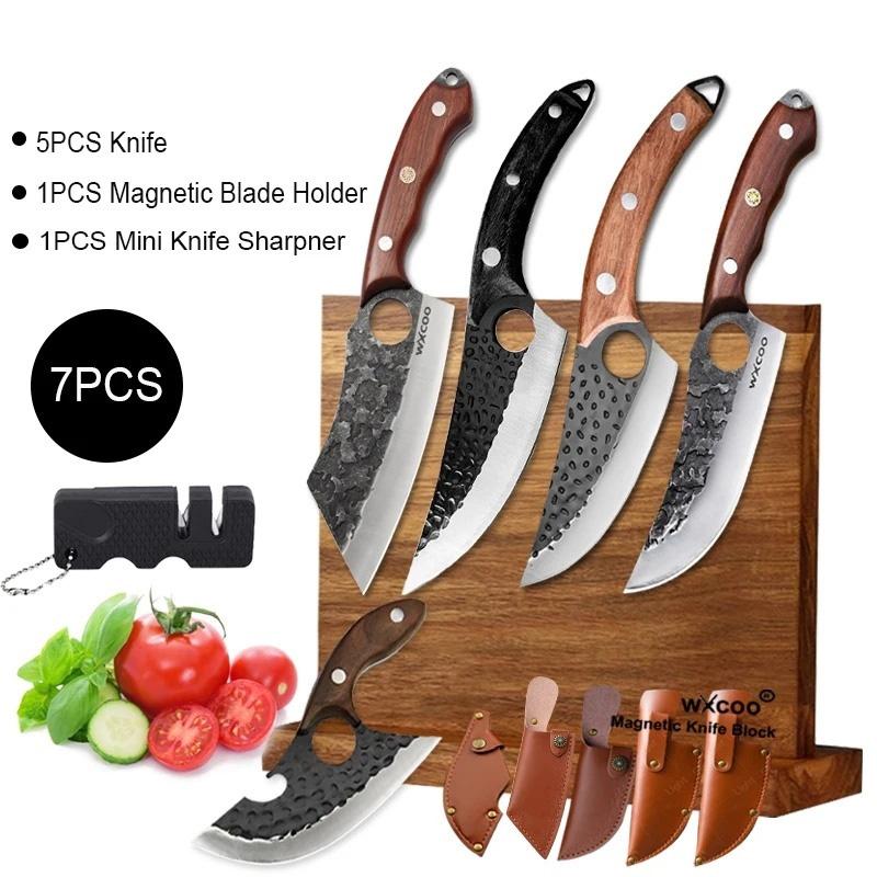 WXCOO Stainless Steel Kitchen Boning Knife Butcher Knives Forged Bone Cutter Fruit Knife Wooden Handle Scissors Meat Knife