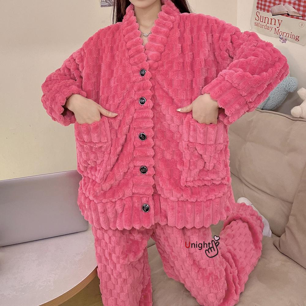 Plus Size Pajama Set Warm Flannel Lounge Clothes Women's Winter Pajamas Velvet Pajamas Sweatshirt Lounge Clothes Pajamas