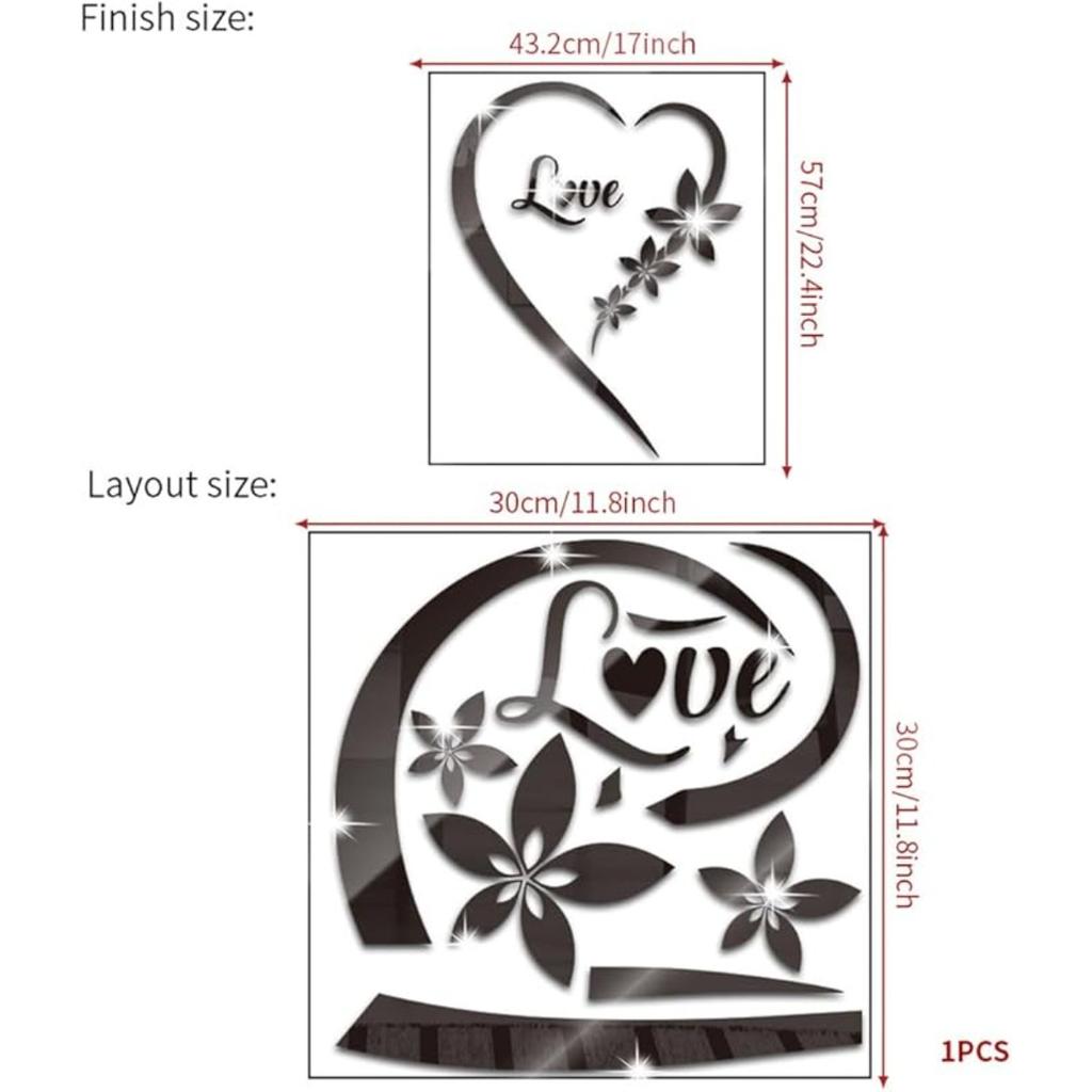 DIY Wall Art Heart Shape Mirror Wall Sticker, Self-Adhesive Love Heart Acrylic Mirror Wall Stickers Art Mural, Home Decor Heart Mirror Wall Decals
