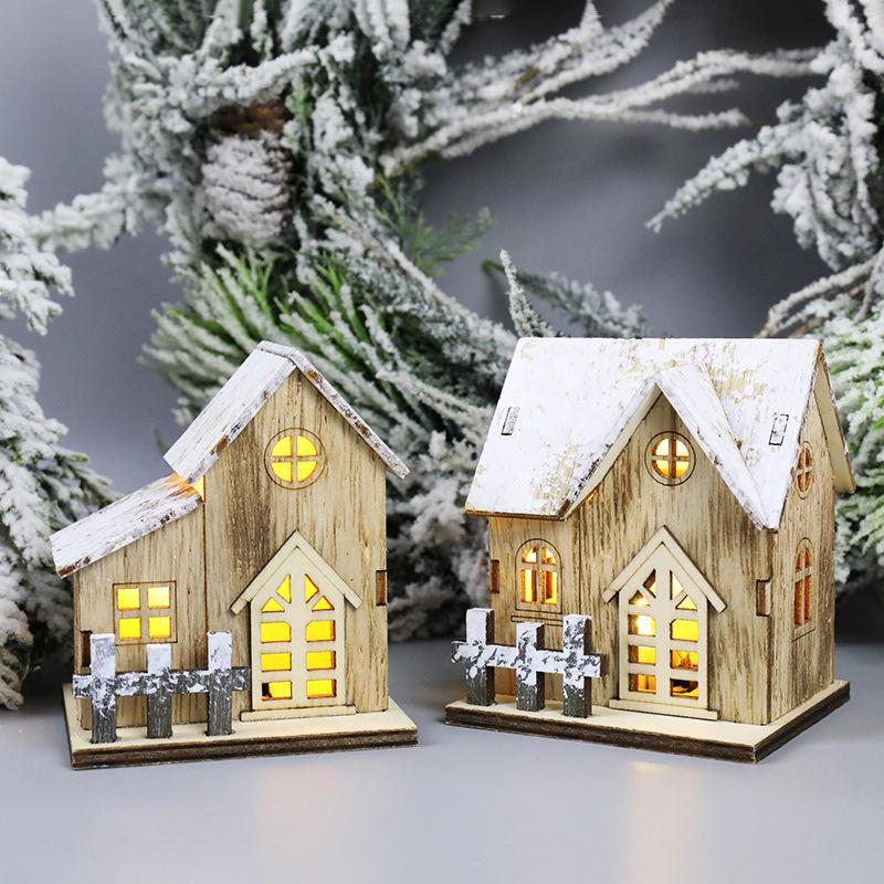 Christmas Decoration Glowing Log Cabin Tabletop Ornament