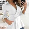 Women's Fashion Casual Spring Fall Long Sleeve POLO Neck Blouses & Shirts