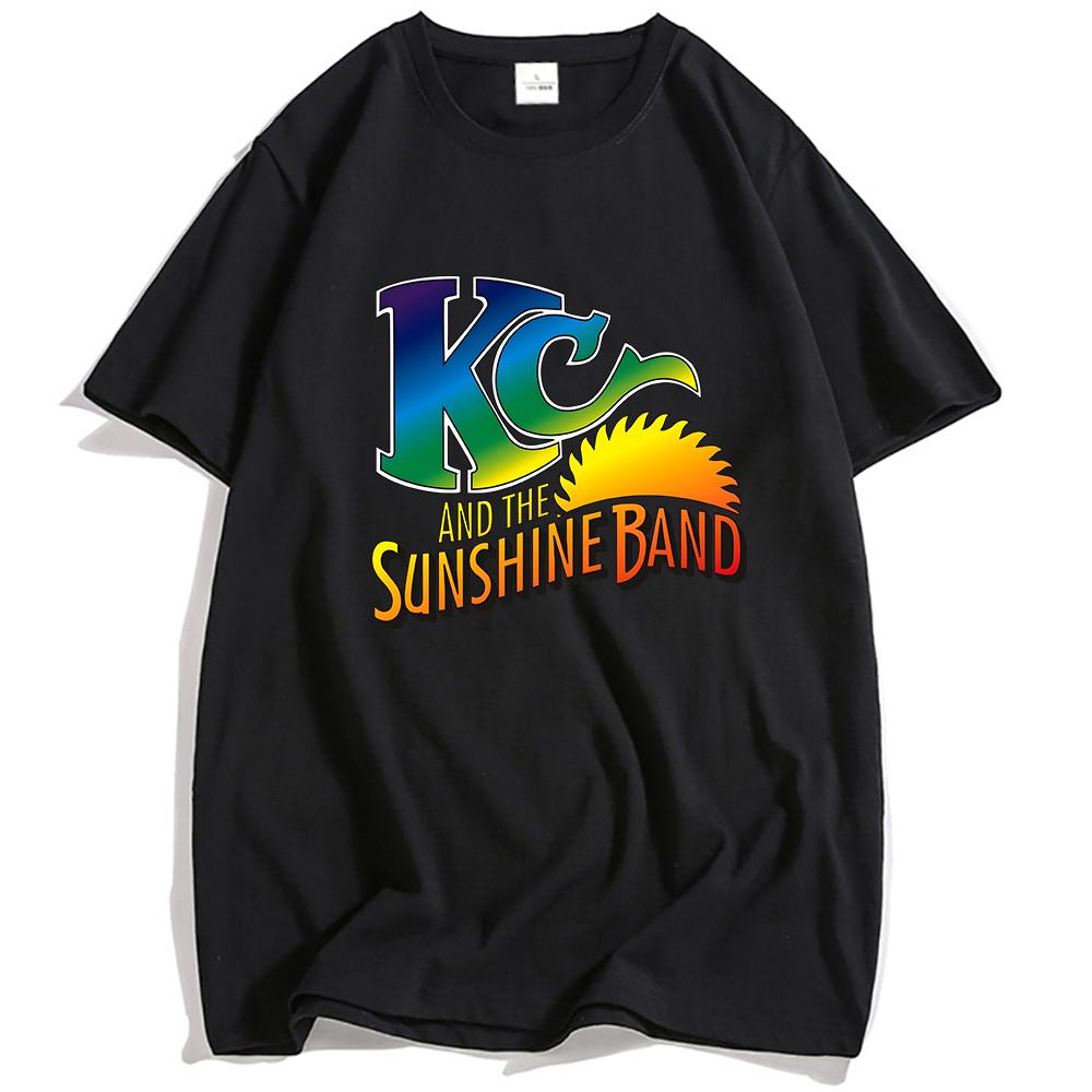 Футболка с логотипом KC and The Sunshine Band, с коротким рукавом, хлопковая, мужская, унисекс, уличный стиль, свободная, модная, панк, с графическим принтом, футболки