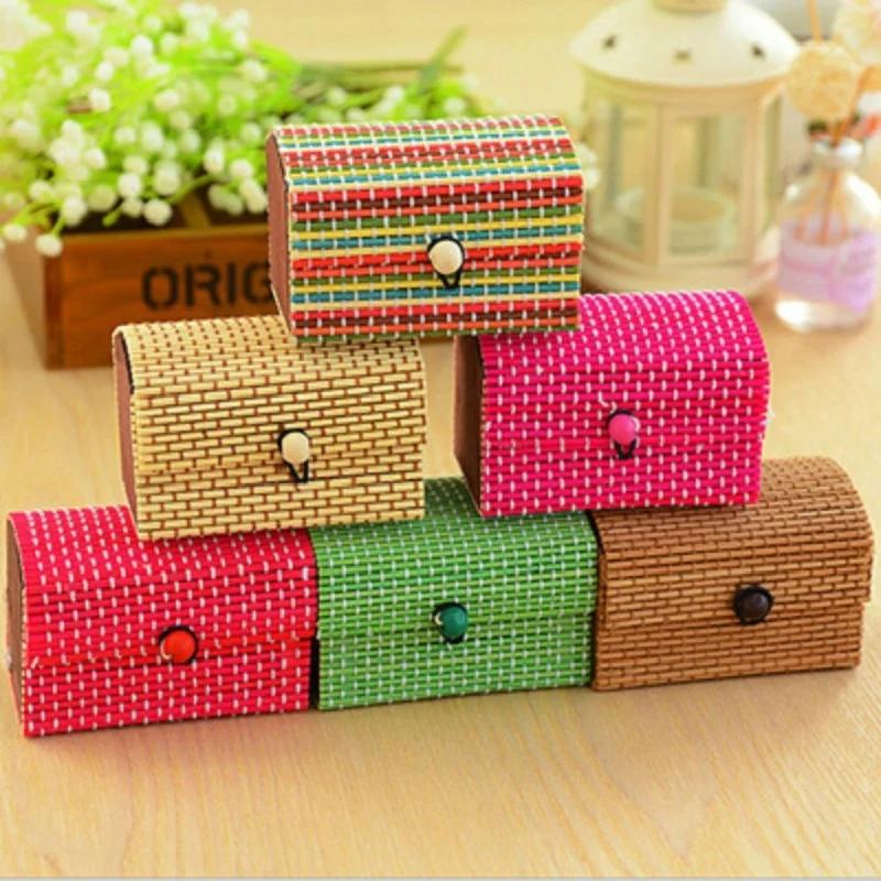 1pcs Fashion Ring Necklace Earrings Bamboo Wooden Jewelry Storage Boxes Cosmetic Storage Container