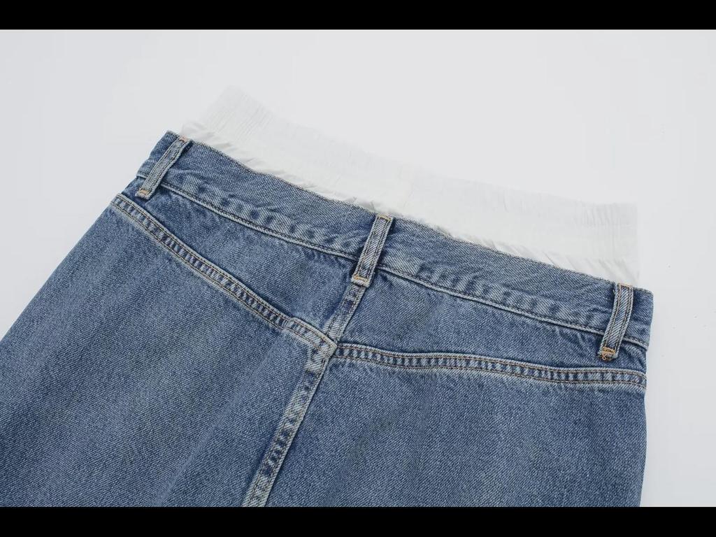 Осенняя женская джинсовая юбка-боксер с разрезом спереди 2023 года