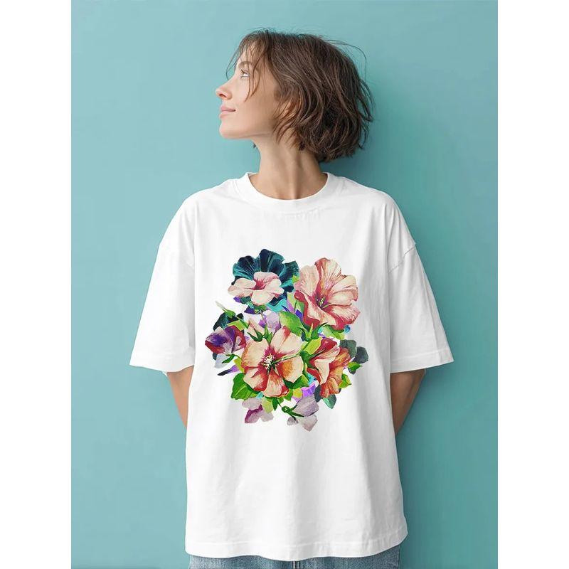 Western Style Fashion Casual Loose Print Short sleeve T-shirt Top Printed Cotton T-shirt Top